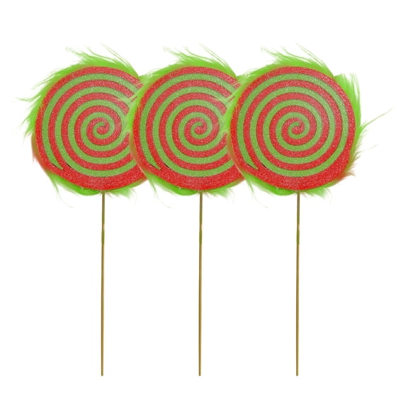 Farfi Christmas Fake Lollipop Prop Large Simulation Candy Decoration Red Green Peppermint Lollipop with Faux Fur for Xmas Party Supplies(3pcs)