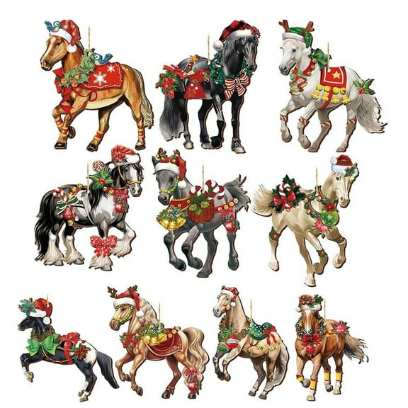 Farfi Christmas Horse Ornaments Vintage Wooden Horse Christmas Tree Ornament Western Theme Party Decor for Xmas Tree Home Decor(20PCS)