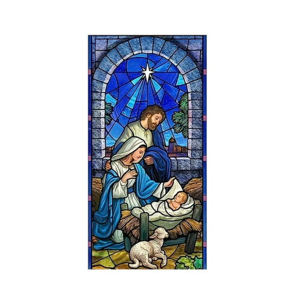 Farfi Christmas Nativity Door Cover Jesus Holy Night Banner Xmas Door Sign Banner Religious Backdrop Decoration (Type A)