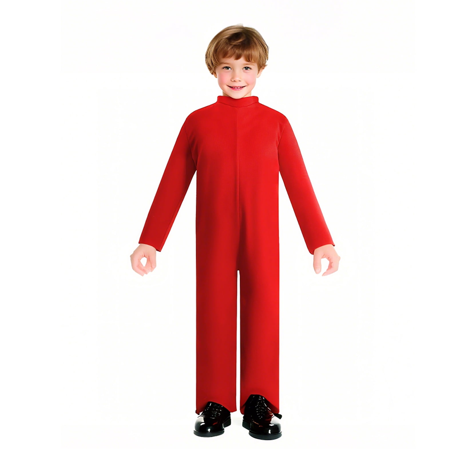 Farfi Christmas Onesie Costume for Kids Gingerbread Man/Santa/Green Elf Cosplay Outfit Unisex Plush Bodysuit for Halloween Christmas Carnival Festival(Red, M)