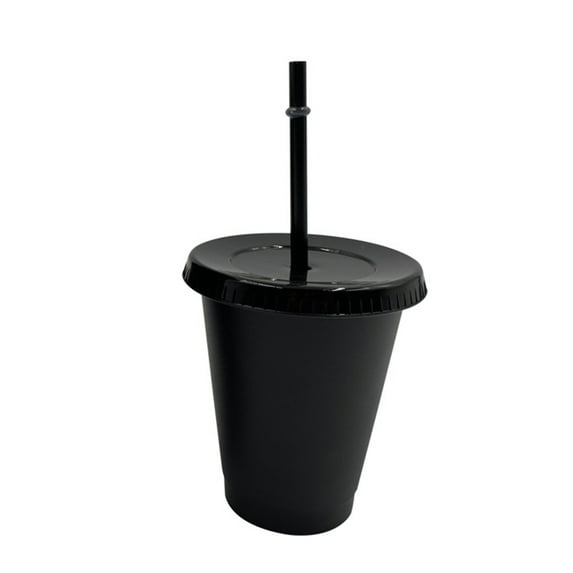 Farfi Christmas Straw Cup Festive Reusable PP Solid Color Drinking Tumbler with Lid for Home (Black,S)