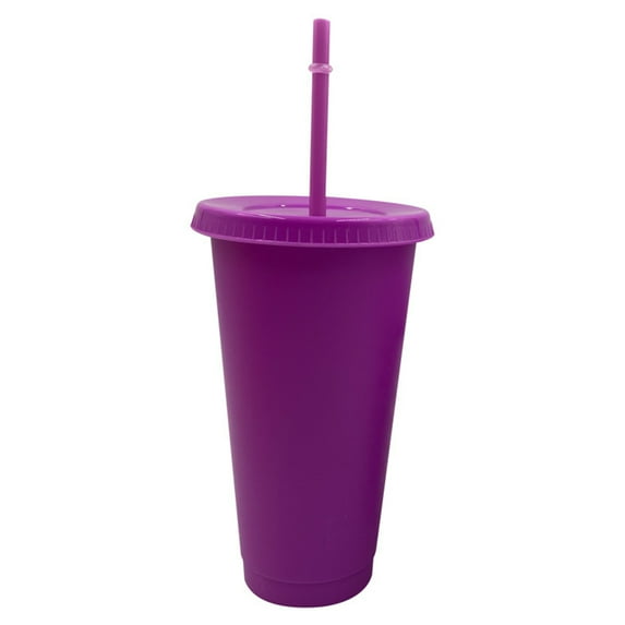 Farfi Christmas Straw Cup Festive Reusable PP Solid Color Drinking Tumbler with Lid for Home (Light Purple,L)