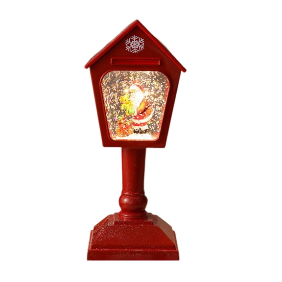 Farfi Christmas Wind Light USB/Battery Powered Mailbox Design Lamp Retro Sequin Glass Ball Santa Claus Snowflake Lantern Xmas Decor(Red)