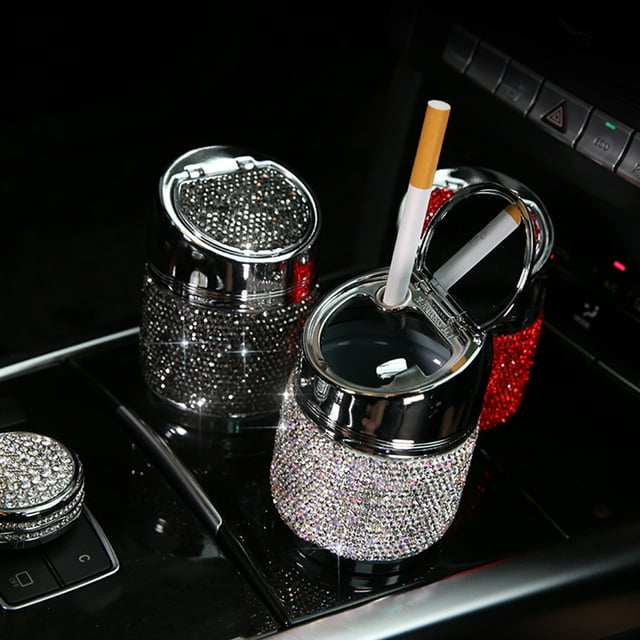 Farfi Cigarette Storage Cup Creative Multifunctional with Cover Rhinestone Ashtray Holder for Car