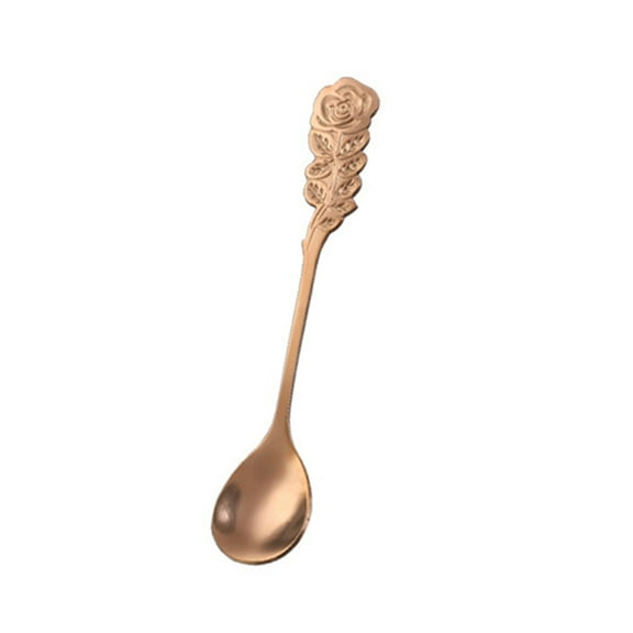Farfi Coffee Spoon Rose Design Handle Dessert Stainless Steel Stirring Teaspoon Tableware for Kitchen (Rose Gold)