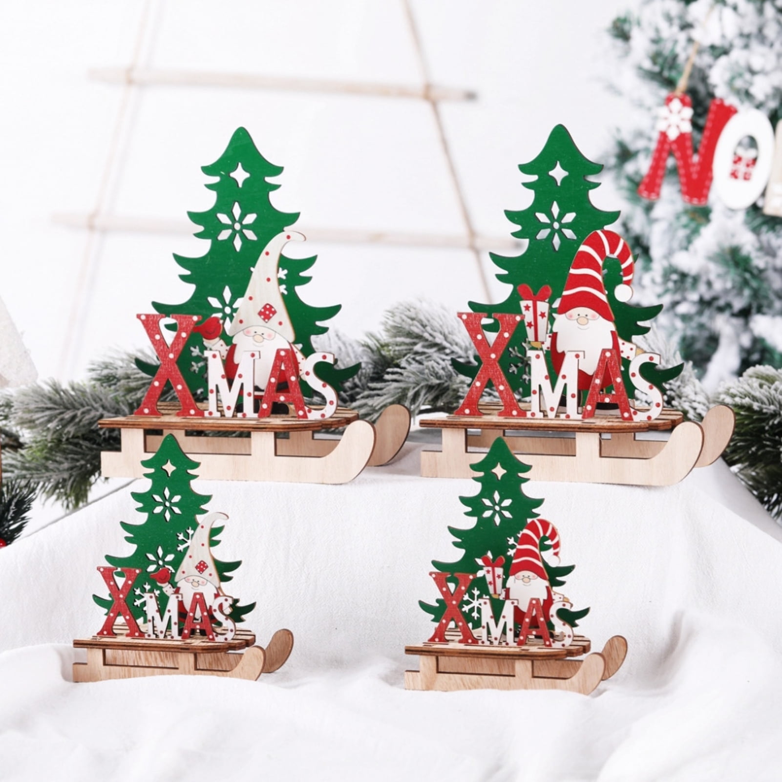  NOLITOY 3pcs Santa Claus Sleigh Decor Christmas Wood