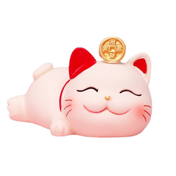 Farfi Cute Expression Multi Postures Lucky Cat Figure with Golden Bell Chinese Lucky Wealth Waving Cat Statue Ornament Home Decor (Type B)