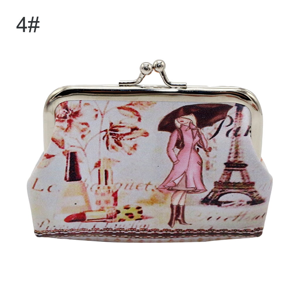 Farfi Cute Flower Printed Kiss Lock Faux Leather Mini Wallet Women