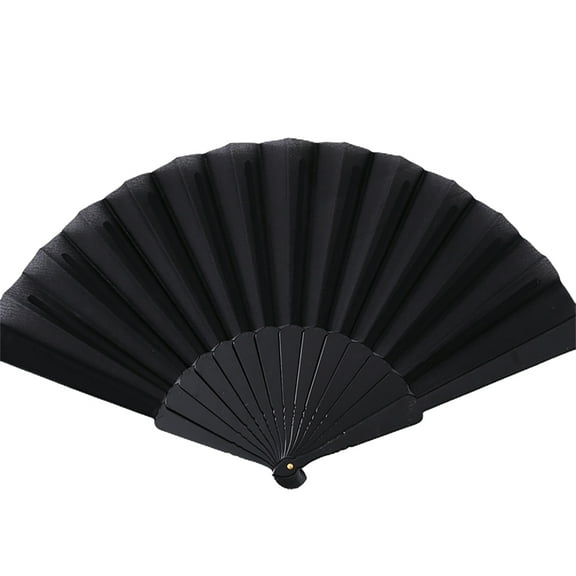 Farfi Dance Fan Summer Decorative Plastic Frame Portable Handheld Folding Fabric Fan Photography Props (Black)