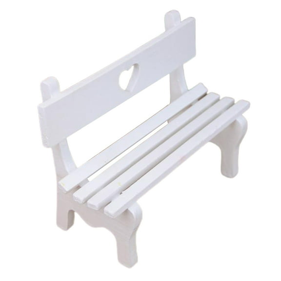 Farfi Decorative Dollhouse Bench Exquisite Wood Patio Lawn Fairy Garden Bench Home Decor (White)