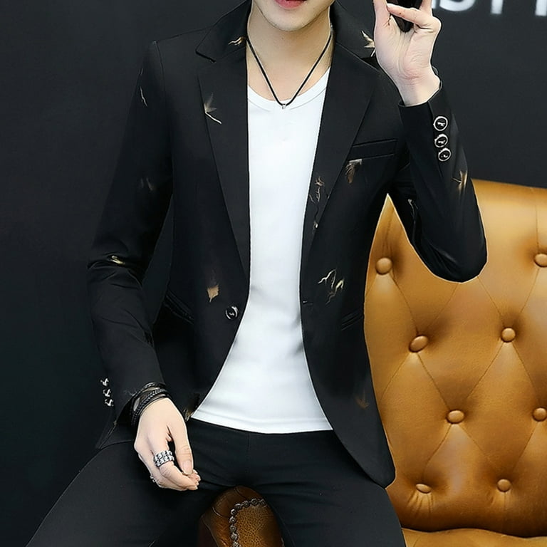 Farfi Fashion Men Printed Long Sleeve Lapel One Button Slim Blazer Suit Jacket Coat