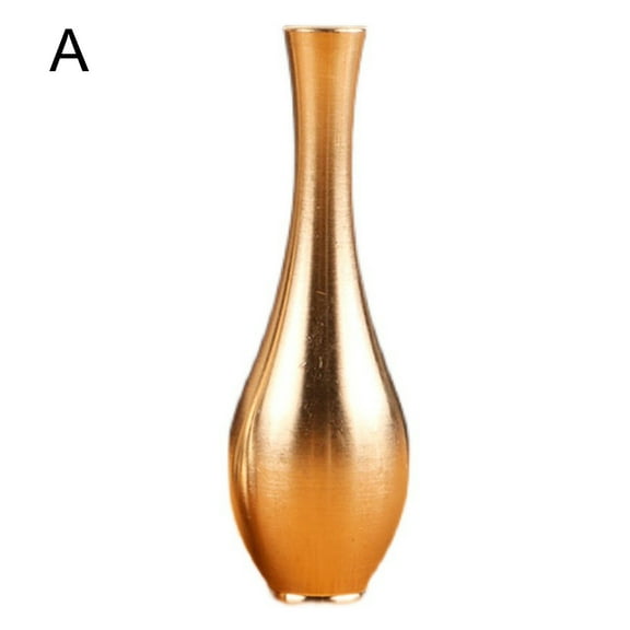 Farfi Flower Vase Brushed Slender Neck Copper Vintage Concise Plant Pot for Living Room (Type A)