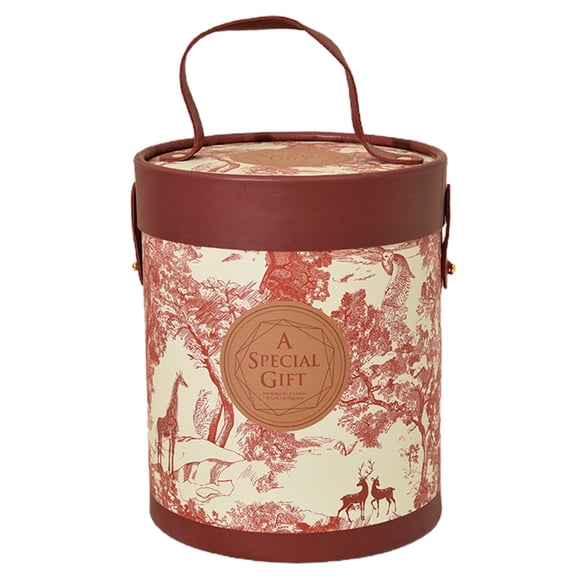 Farfi Gift Box Floral Print Widely Applied Round Shape Lid Bucket Florist Gift Packaging Box for Party (Wine Red)