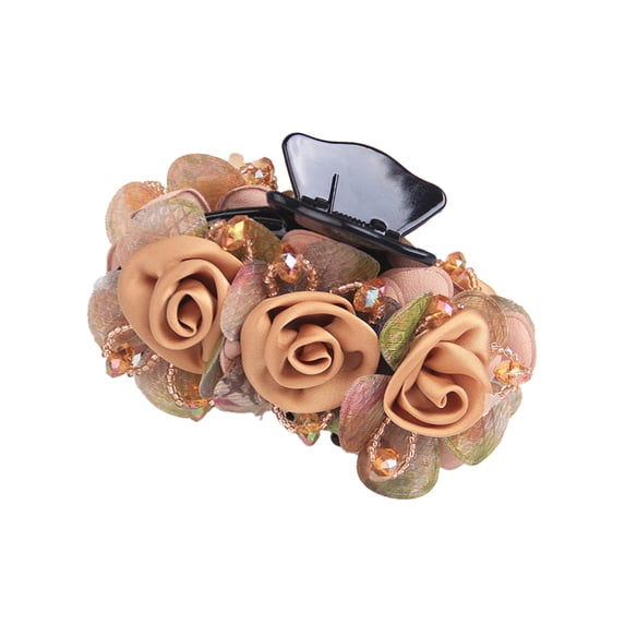 Farfi Hair Claw Grace Non-slip Handmade Exquisite Elastic Spring Strong Hold Hair Styling Flower Plastic Hair Clip Hair Accessories (Khaki)