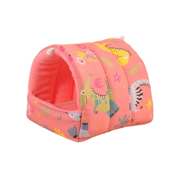 Farfi Hamster Nest Printing Semi-closed Soft Big Space Comfortable Keep Warm Practical Elephant Pattern Hamster Bed for Winter (Rose Red,XL)