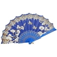 thumbnail image 1 of Farfi Handheld Fan Vintage Style Bright Color Exquisite Pattern Fine Workmanship Ultralight Cloth Retro Chinese Style Folding Fan Photography Prop Office Supplies (Royal Blue), 1 of 13