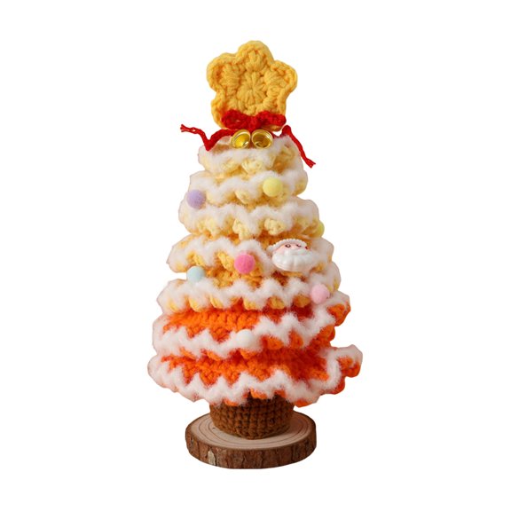 Farfi Handmade Crochet Christmas Tree Decoration Tabletop Knitted Small Artificial Flocking Christmas Tree for Home Office Holiday Decor(Yellow)