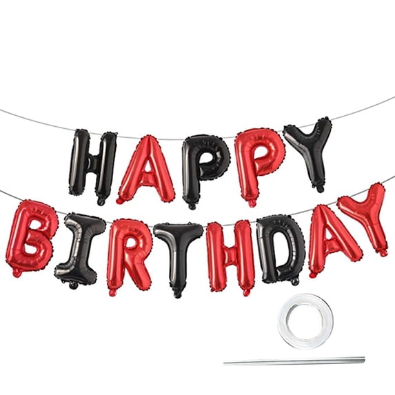 Farfi Happy Birthday Balloons Reusable Festive Fine Workmanship Birthday Party Decorations Balloons for Gathering (Black Red)