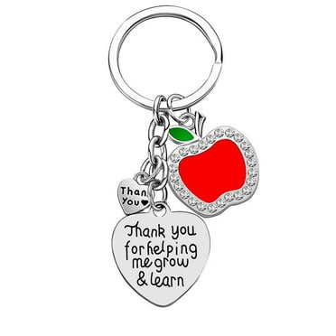 Farfi Heart Decor Letter Print Pendant Keychain Shiny Rhinestones Exquisite Teacher Day Thank You Gift Key Ring Graduation Season Present (Type A)