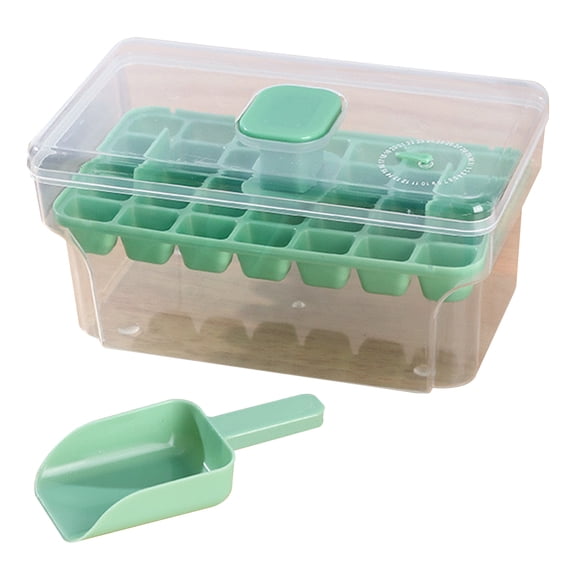 Farfi Ice Cube Mold with Lid Bin Ice Cube Trays for Freezer Top Button Design Mold with Ice Shovel for Whiskey Cocktail Coffee Kitchen Home Bar Essential