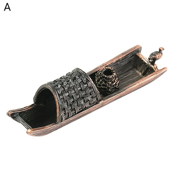 Farfi Incense Stick Holder Antique Chinese Style Incense Equipment Black-awning Boat Incense Ash Catcher for Home (Bronze,A)