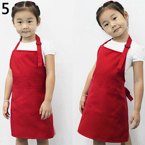 Farfi Kid Children Kitchen Cooking Baking Painting Art Keep Clean Pocket Bib Apron (Red)