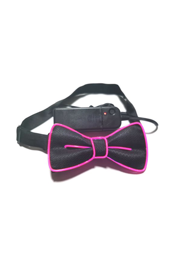 LED Bow Tie Glow in The Dark Adjustable Button Various Light Modes for Parties Weddings Halloween Cosplay (Pink)