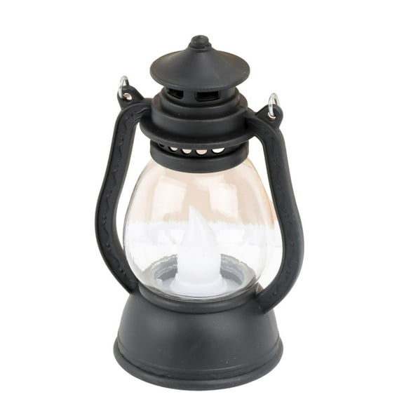 Farfi LED Lantern Battery Operated Warm Light Power Saving Portable Handle Waterproof Home Decoration Ideal Gift Halloween Retro Plastic Electronic Candle Lamp for Home (Black Round)