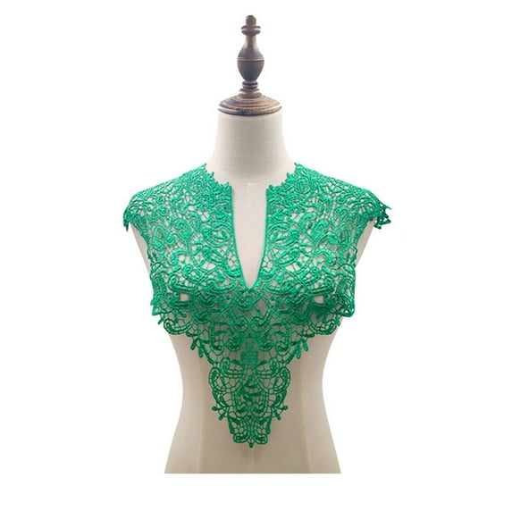 Farfi Lace Fake Collar Embroidered Corsage Hollow Design Big Flowers Detachable Front / Back Collar Lace Applique Female Charm for Sewing Shop (Green-A)