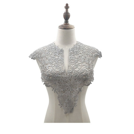 Farfi Lace Fake Collar Embroidered Corsage Hollow Design Big Flowers Detachable Front / Back Collar Lace Applique Female Charm for Sewing Shop (Grey-A)