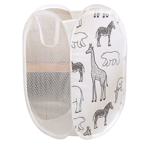 Farfi Laundry Basket Large Capacity Cartoon Foldable Multi Holes Hollow Out Store Dirty Clothes Flexible Giraffe Print Dirty Clothes Basket Household Supplies (White)