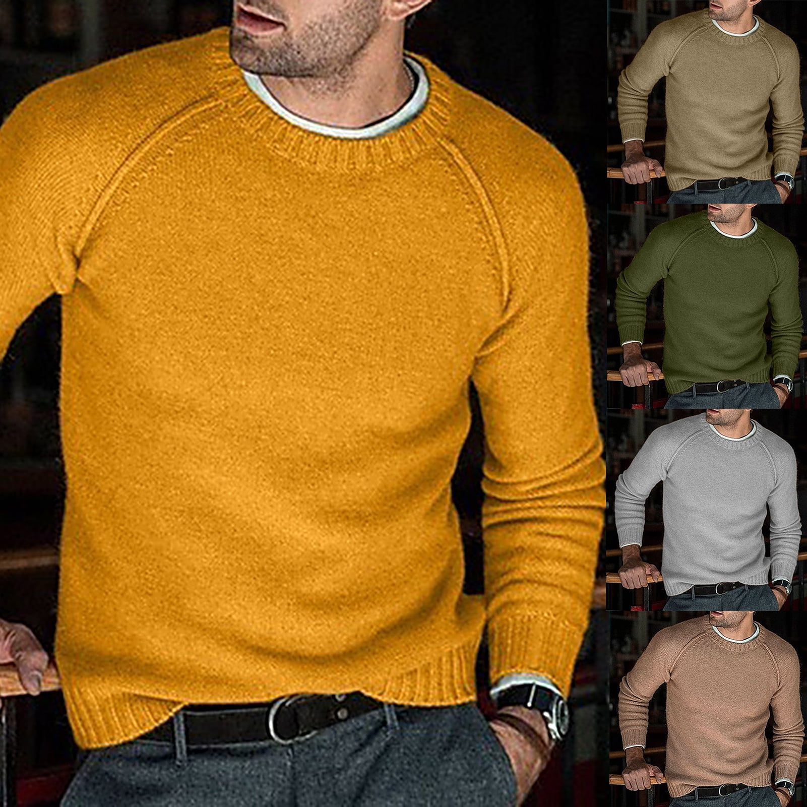 Farfi Men Long Sleeve O Neck Solid Color Jumper Autumn Winter Knitted ...