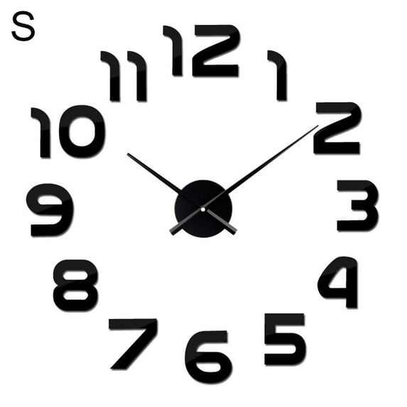 Farfi Modern DIY Acrylic Mirror Surface Wall Sticker Quartz Clock Living Room Decor (Black,S)