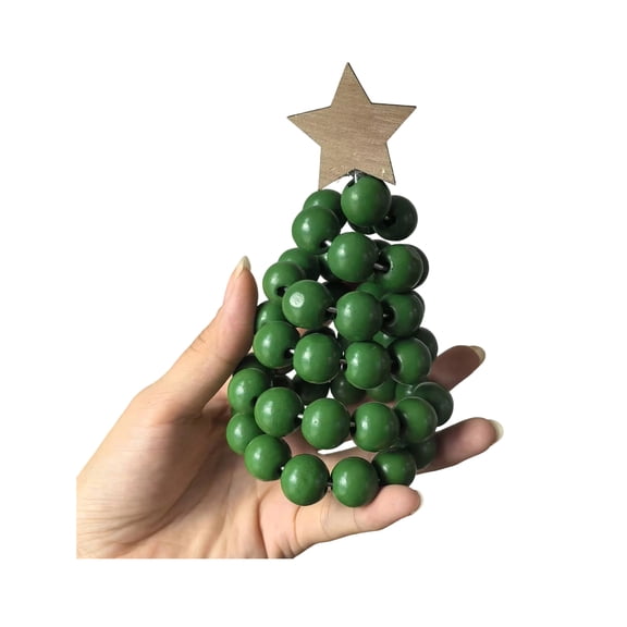 Farfi Nordic Wooden Spiral Christmas Tree Ornament Rustic Beaded Boho Christmas Tree Figurine for Home Office Farmhouse Centerpiece(Green,1pc)