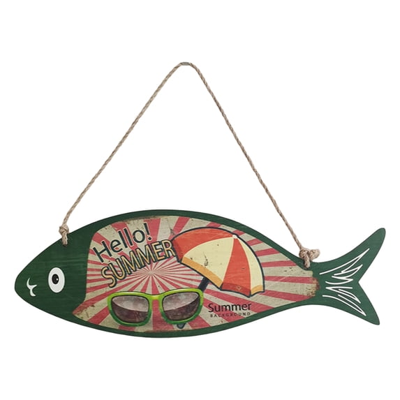 Farfi Ocean Fish Wall Plaque Summer Beach Wood Hanging Sign Mediterranean Style Hello Summer Plaque Hanging Beach Decor (Type A)