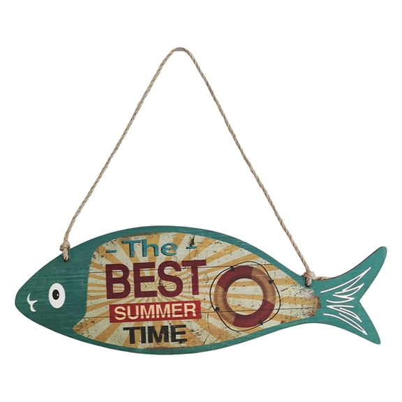 Farfi Ocean Fish Wall Plaque Summer Beach Wood Hanging Sign Mediterranean Style Hello Summer Plaque Hanging Beach Decor (Type H)