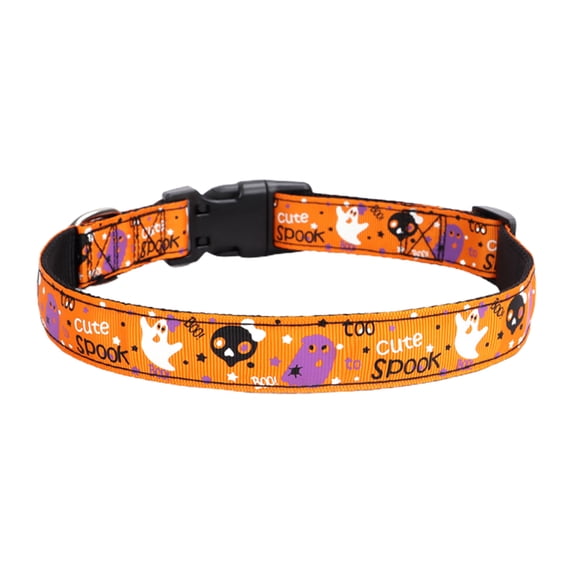 Farfi Pet Collar Exquisite Pattern Wear Resistant Quick Release Adjustable Bite-resistant Decorative Nylon Halloween Ghost Spider Printed Pet Neck Strap Pet Supplies (Type 5,XL)