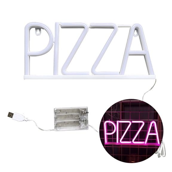 Farfi Pizza Letter Neon Sign LED Light Creative Shape Energy-saving Flicker Free Wall Art Background Neon Lamp Decor (Pink)