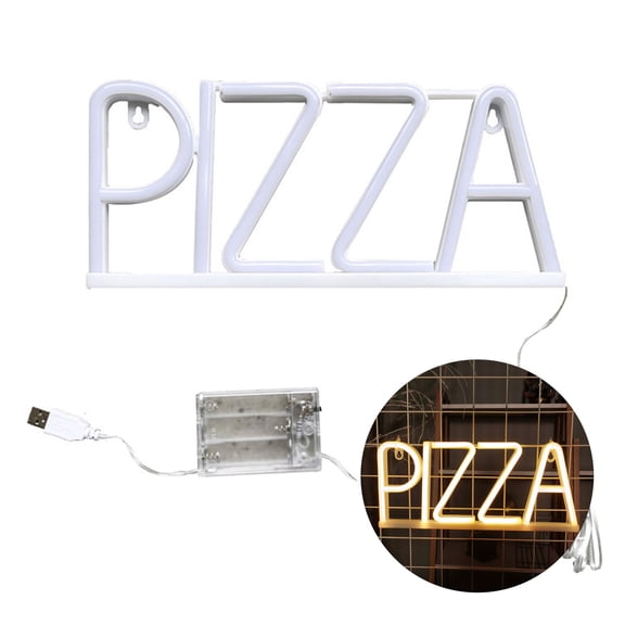 Farfi Pizza Letter Neon Sign LED Light Creative Shape Energy-saving Flicker Free Wall Art Background Neon Lamp Decor (Warm White)