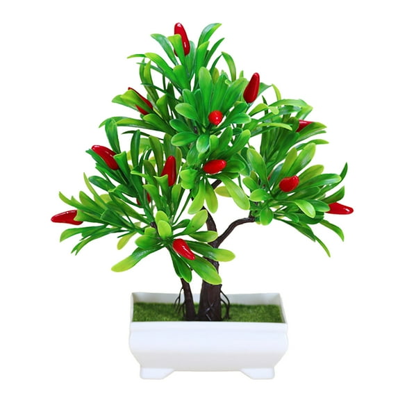 Farfi Plastic Artificial Orange Tree Bonsai Faux Plant Fake Potted Flower Home Office Garden Decor (Hot Pepper)