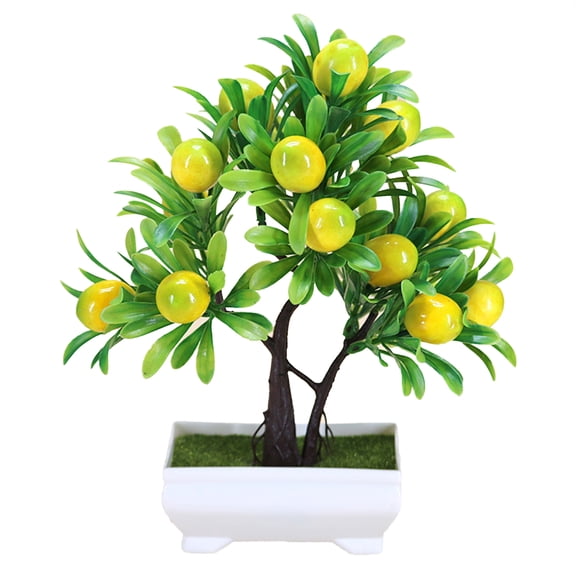 Farfi Plastic Artificial Orange Tree Bonsai Faux Plant Fake Potted Flower Home Office Garden Decor (Lemon Yellow)