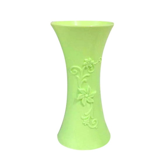 Farfi Plastic Embossment Vase Flower Arrangement Pot Container Home Office Table Decor (Light Green)