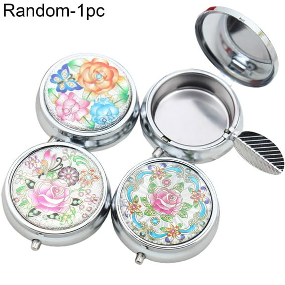 Farfi Portable Flower Printed Metal Round Ashtray Cigarette Rest Case with Key Ring (Random Style)
