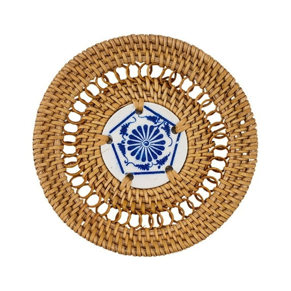 Farfi Practical Anti-slid Place Mat Good Woven Handmade Rattan Dinner Mat for Home (Type 3,10cm)