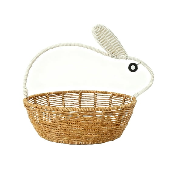 Farfi Rattan Bunny Basket Handwoven Basket with Bunny Ears Easter Rabbit Basket for Decoration Gifts Easter Eggs Candy Party Favors Storage(Light Beige)