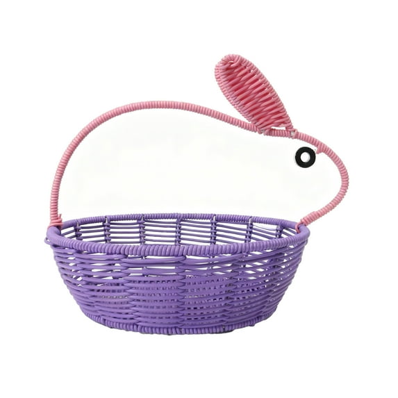 Farfi Rattan Bunny Basket Handwoven Basket with Bunny Ears Easter Rabbit Basket for Decoration Gifts Easter Eggs Candy Party Favors Storage(Purple)