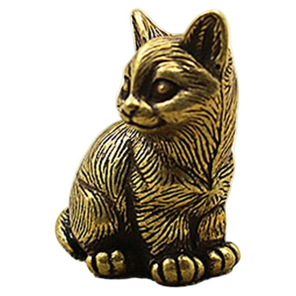 Farfi Retro Cat Figurines Small Copper Cat Statue Decoration Animal Model Figure Toy for Home Room Desk Decor (Cat)