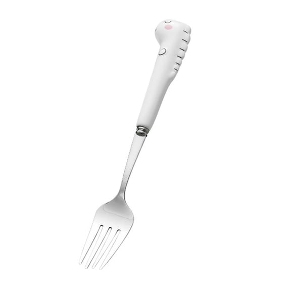 Farfi Scratch Resistant Toddler Utensil Anti-rust Stainless Steel Cartoon Dinosaur Children Fork Spoon for Home (Fork,White)