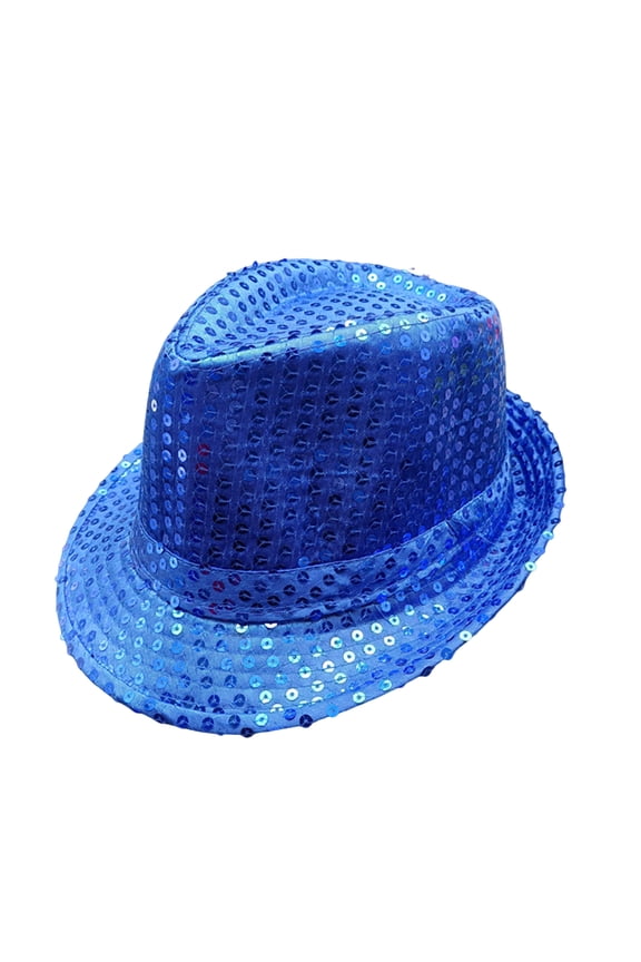 Shining Short Brim Hemming Jazz Hat Adult Kids Sequins Decorated Stage Show Hat Party Supplies (Royal Blue,Adult)