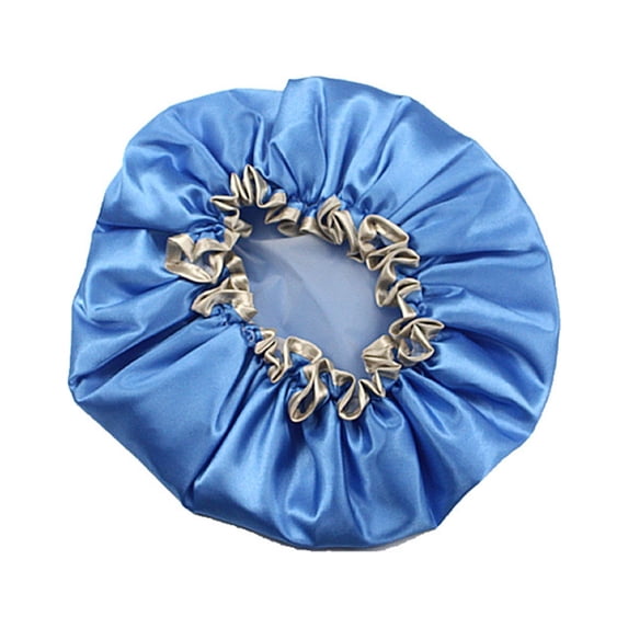 Farfi Shower Cap Waterproof Reusable Double Layers Elastic Shower Hat for Bathroom (Medium Blue)